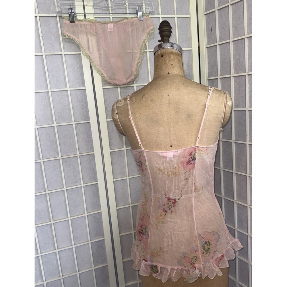 Vtg Y2K Victoria's Secret 100% Silk Set Floral Milkmaid Babydoll Chemise Slip S - Picture 3 of 16